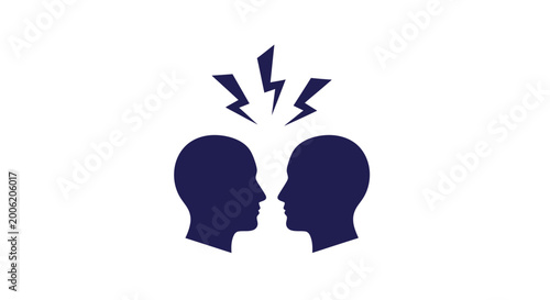 Cuadro en lienzo A minimalist illustration depicts two human heads facing each other with lightni