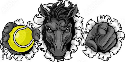 Obraz na płótnie Horse mustang bronco stallion angry tennis sports team mascot holding a ball