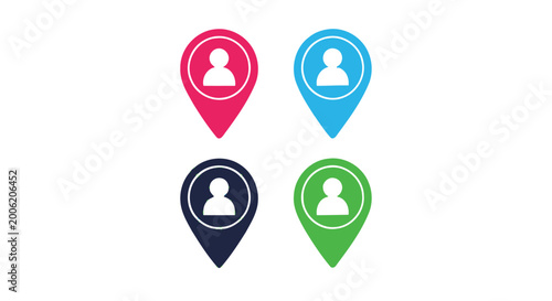 Free Download Four colorful location pin icons featuring a white silhouette of a person representing user points - GFXLoad