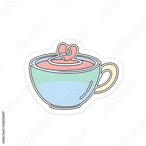 Cute Pastel Blue Hot Drink Cup Sticker with Pink Heart