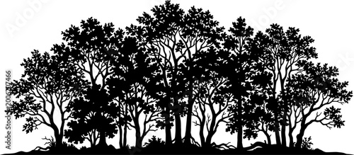 Dense deciduous forest tree line silhouette against a plain horizon