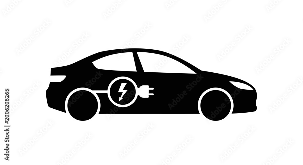 Fototapeta premium Electric car with charging symbol side.
