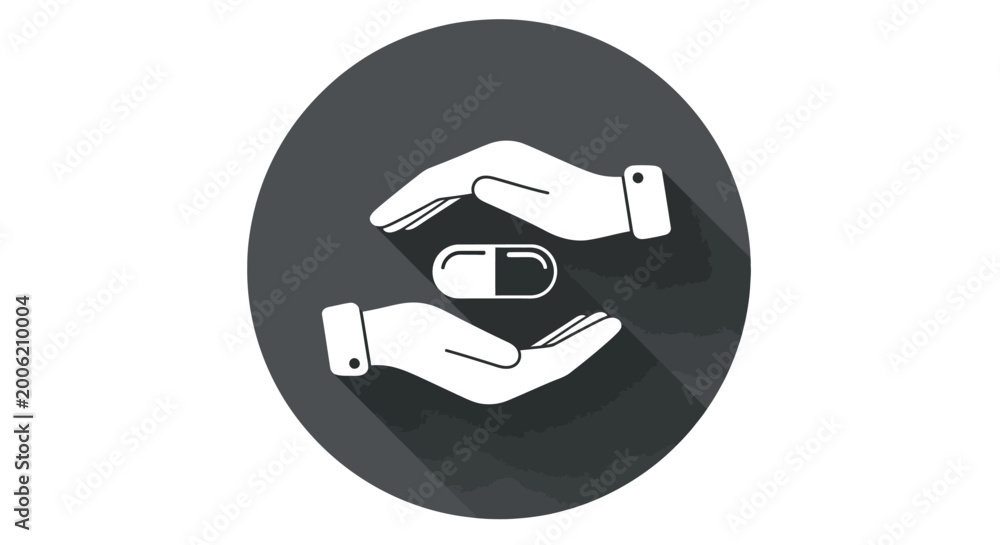 Obraz premium A pair of white hands gently cradling a capsule pill within a dark circular frame
