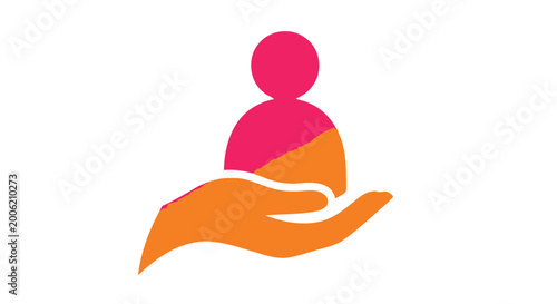 Foto A vibrant abstract illustration depicts a person held within a protective open h