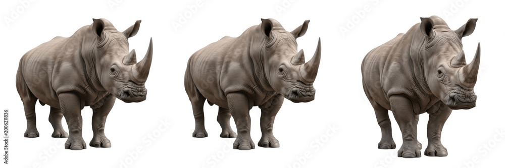 Fototapeta premium Majestic African Rhinoceros PNG, Wild Rhino Safari Animal Isolated on Transparent Background, Zoo Wildlife Nature Conservation Clipart.