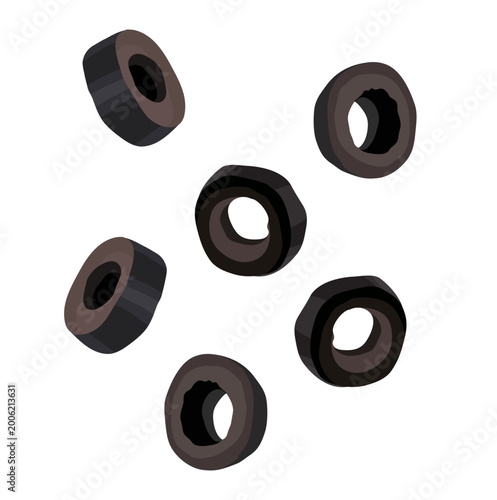 Sliced of Black Olives Fruit Illustration Isolated on White Background