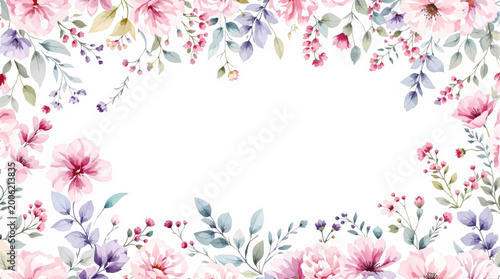 Obraz na plátně Decorative botanical frame with soft romantic flower arrangement