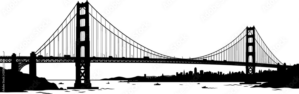 Fototapeta premium Golden gate bridge silhouette with a city skyline background