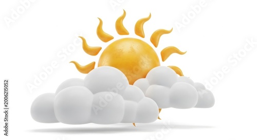 3d render of a sun behind white clouds isolated on white background