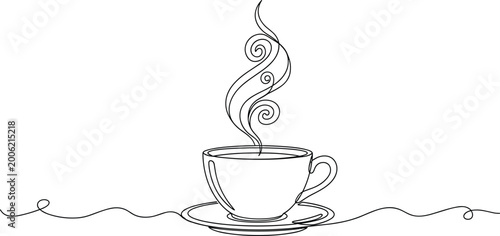Obraz na plátně Minimalist coffee cup line art illustration with steam, continuous line drawing,