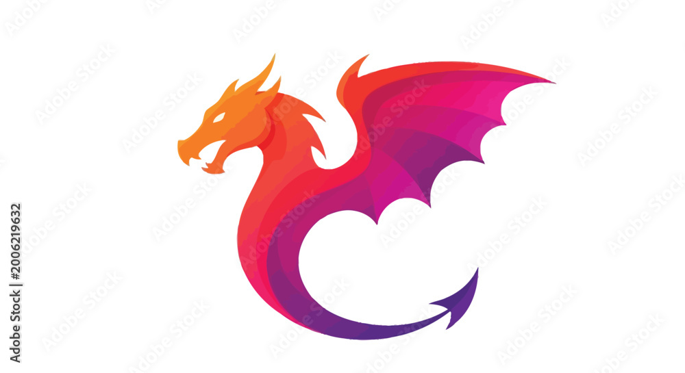Fototapeta premium A vibrant stylized dragon illustration with orange and purple gradients depicted in a side profile
