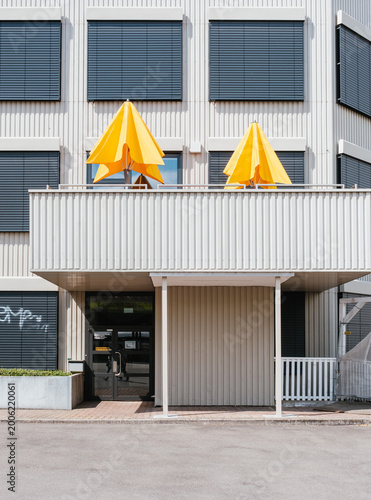 industrial warehouse with yellow warning lights