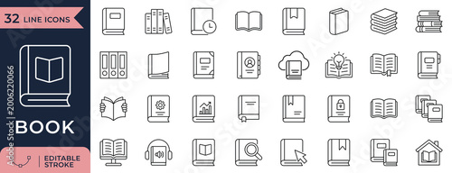 Canvastavla Book, Reading, and Library Minimal Line Icons (Editable Stroke)
