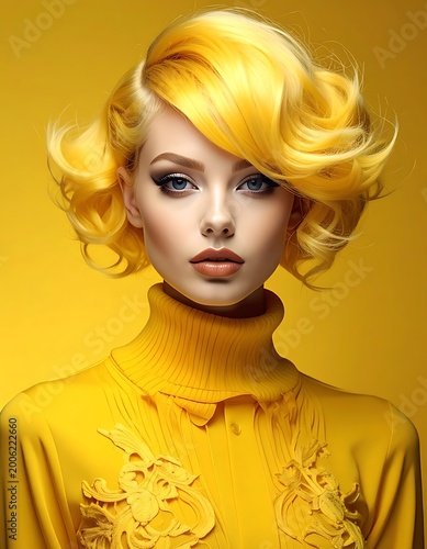 A woman with short yellow hair and matching sweater