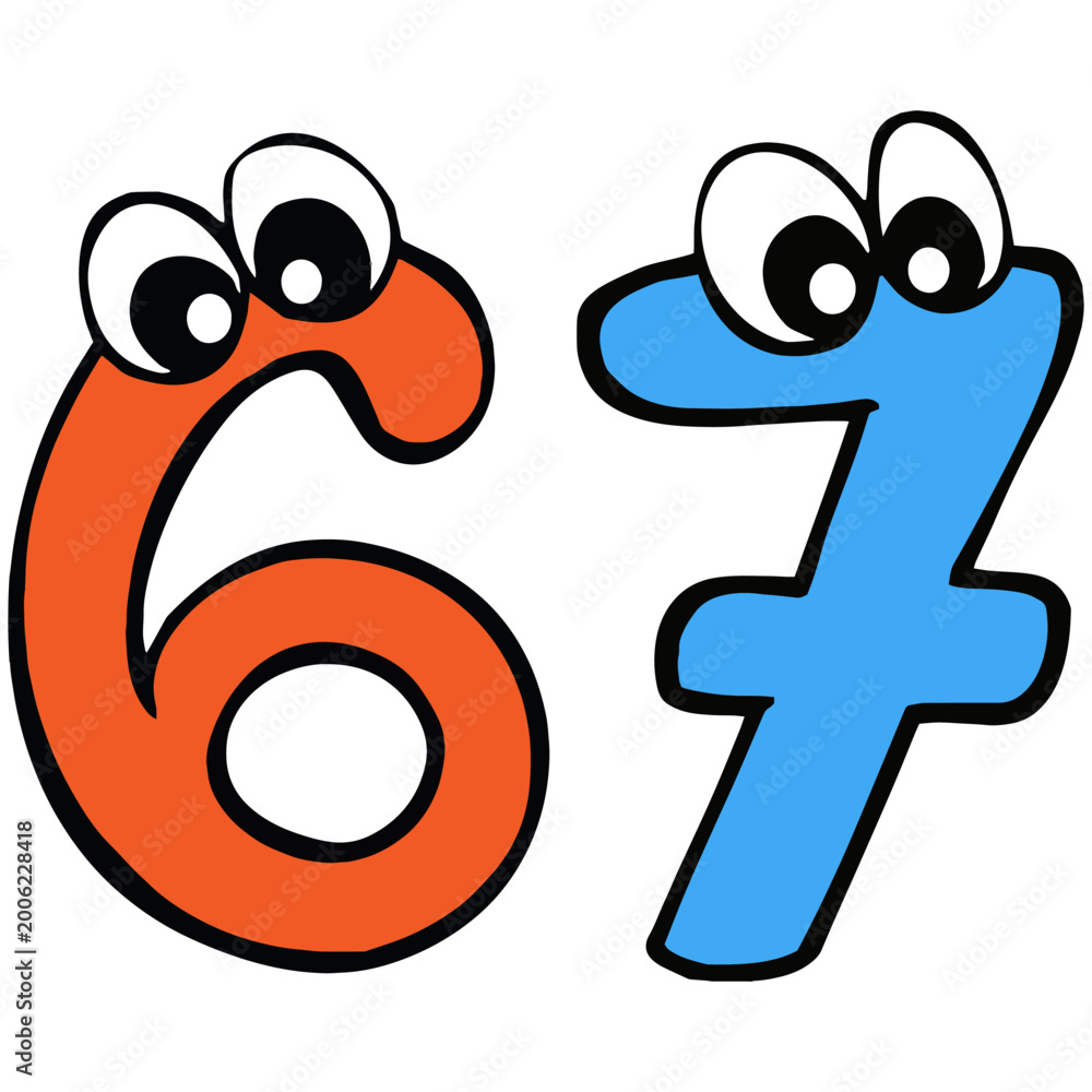 Obraz premium Number 67 With Hands Gesture Vector Illustration