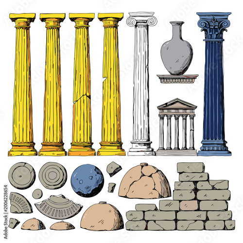 An isolated white marble ancient Greek temple with classical Ionic columns and antique stone pillars stands as a majestic monument of old Roman and Greek architecture.