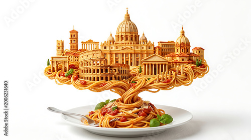 3d pasta rome skyline fork twirl closeup