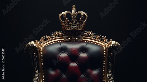 succession. An empty throne with a slightly tilted crown under dramatic lighting and rich textures. event programs, museum guides, designed for cultural heritage projects and event programs.