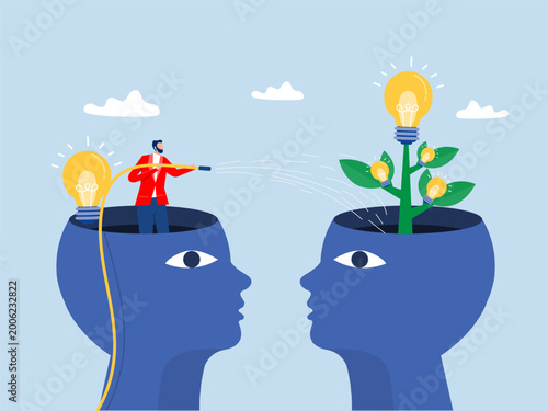 Human head growth mindset or knowledge transfer concept, ,difference Businessman chang thinking New Mindset Teaching and learning to develop new skill or wisdom.vector