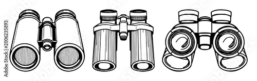 Fotografie Binoculars set with black line art on white background featuring optical, grid l