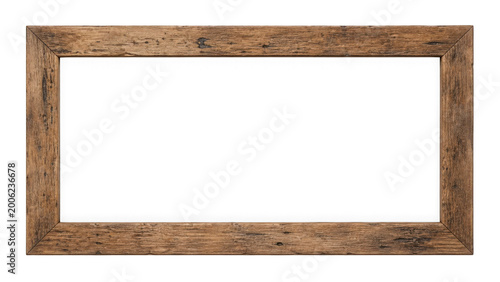 Rustic brown wooden picture frame with vintage texture isolated on transparent background