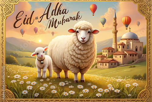 Elegant Eid al Adha Mubarak Animation. Eid Al Adha Mubarak .Elegant Eid Al-Adha Mubarak Greeting with Golden Ornate Borders and Spotlight