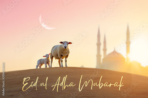 Elegant Eid al Adha Mubarak Animation. Eid Al Adha Mubarak .Elegant Eid Al-Adha Mubarak Greeting with Golden Ornate Borders and Spotlight