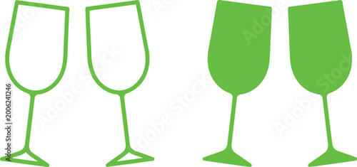 Photography Green wine glass icons with beverage, champagne vector illustration