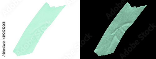 Glowing Teal Torn Paper Tape Strip Diagonal on White and Black Background