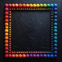 A colorful border of beads on a black background