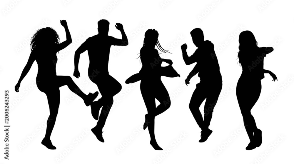 Fototapeta premium Silhouette people dancing together joyfully isolated on transparent background, Vector