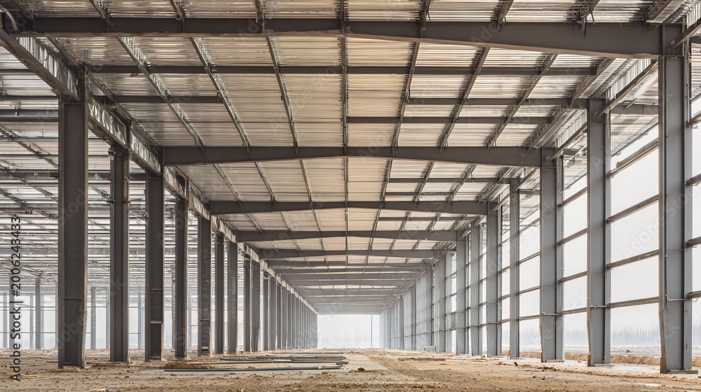 Fototapeta premium girder. Industrial steel structure under construction, architectural elements with clean lines. real-estate listings.