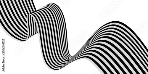 Foto Black on white abstract perspective line stripes with 3d dimensional effect isolated on white