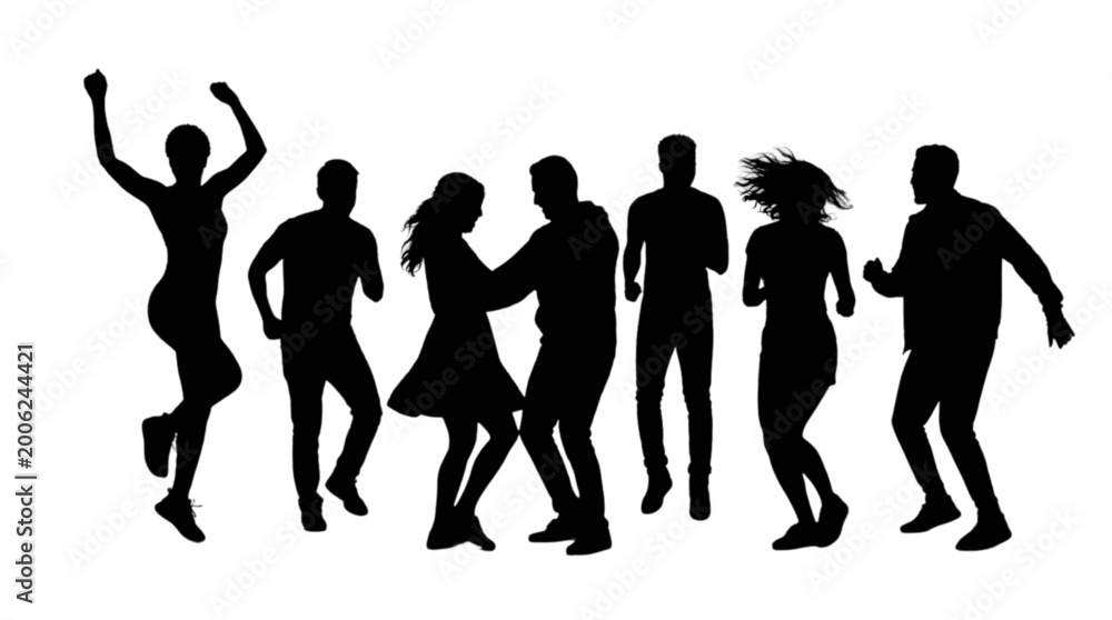 Fototapeta premium Group of people dancing together joyfully isolated on transparent background, Vector