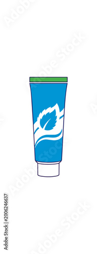 Cosmetic product tube illustration blue white and green on black background