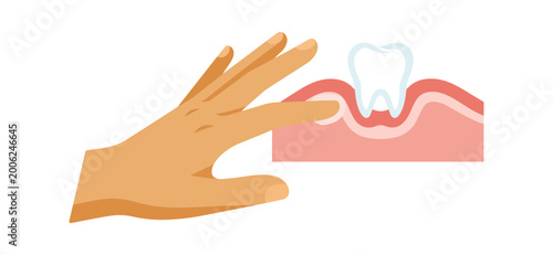 Dental health illustration hand pointing to tooth and gum anatomy with black background