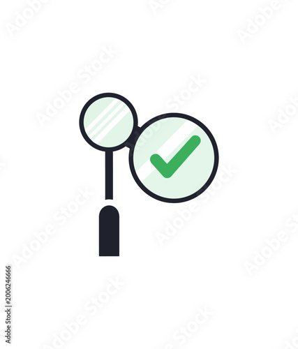 Magnifying glass icon with check mark symbol concept