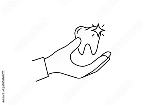 Hand holding a healthy tooth icon on black background