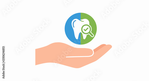 Dental care illustration hand holding tooth icon