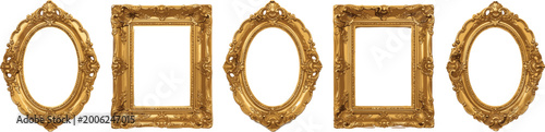 Vintage golden frames set with ornate baroque borders oval and rectangular antique picture frames illustration collection