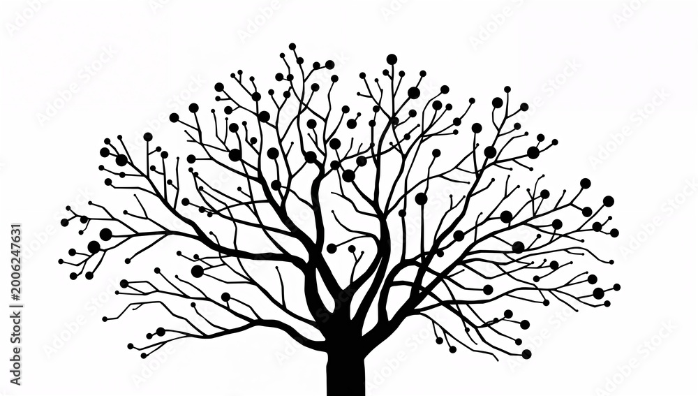 Fototapeta premium Artistic Black Silhouette of a Tree with Decorative Branches and Berries