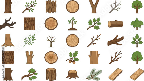 Foto Colorful forest elements including tree trunks branches leaves logs and stumps f