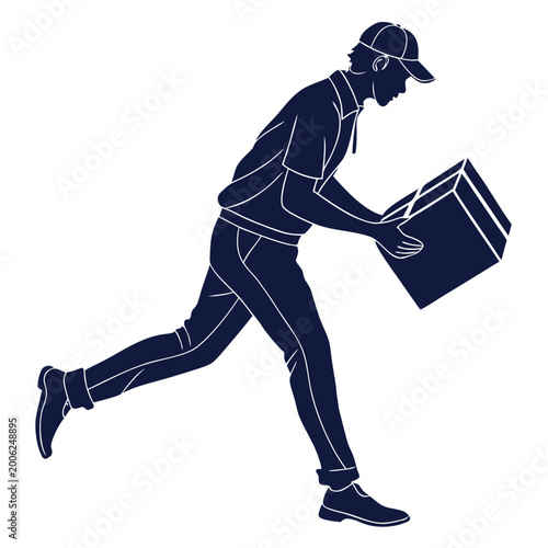 Konstfotografi Delivery person running with a package box online shopping e commerce delivery d