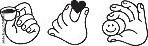 Gesture Icon Sheet – Hands Holding Cup, Heart, Smiley