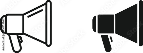 Foto Two black megaphone icons representing marketing communication and public announ