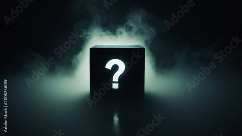 Glowing Question Mark Box in Foggy Darkness