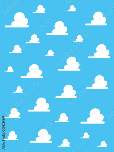 Abstract White Clouds Cartoon on Blue Sky Background. Vector seamless texture for interior, decorative, banner, cover, card.