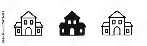 Quadro su tela Large mansion or manor house icons set in outline, solid, and hand-drawn styles