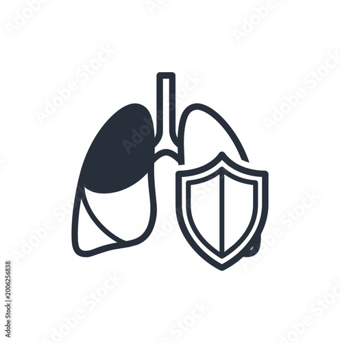 Medical illustration of human lungs with protective shield