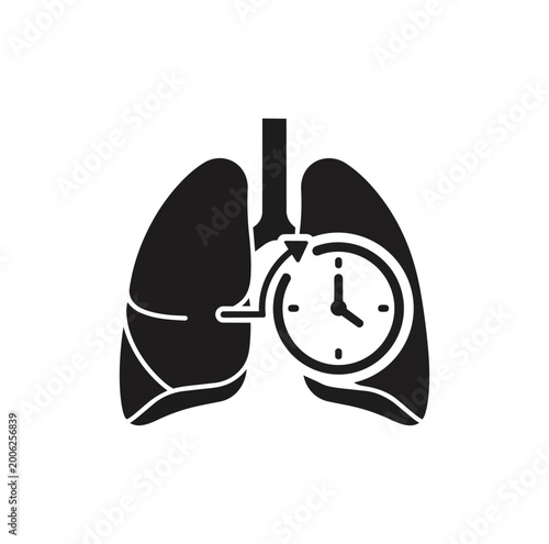 Medical concept lungs and clock symbol on black background